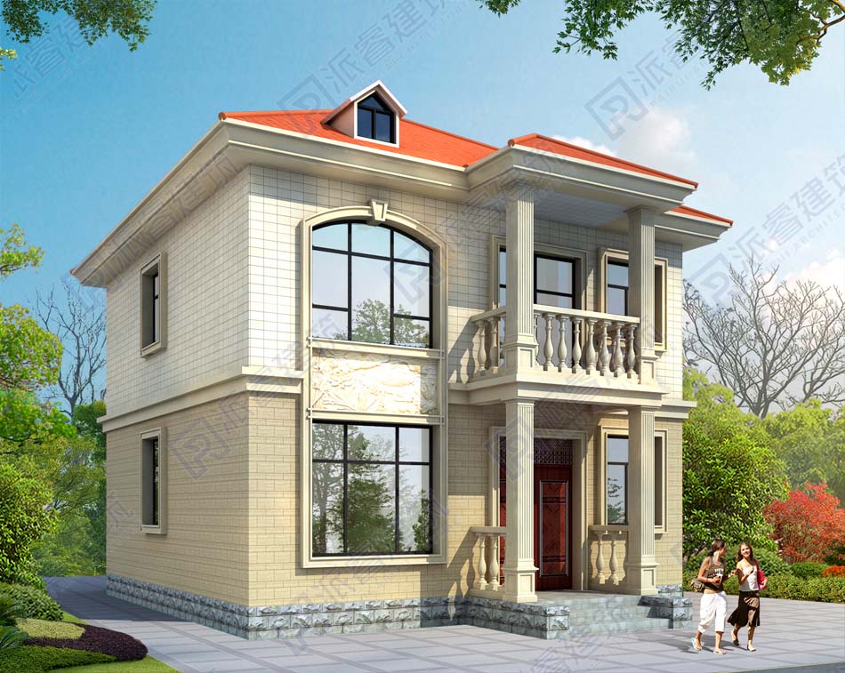 最新款農村自建小面積歐式二層半別墅設計圖,獨棟帶老虎窗的屋頂造型-PR493