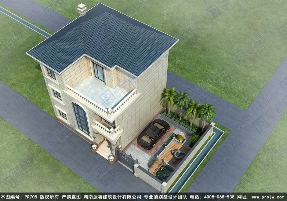 農村私家別墅現代新中式小庭院設計圖帶停車位-派睿建筑PR705