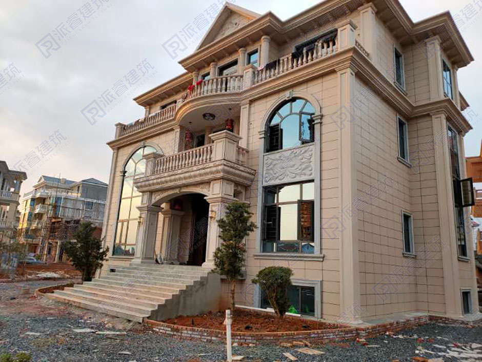 湖南娄底-农村自建房三层豪华复式别墅外观图纸及实景