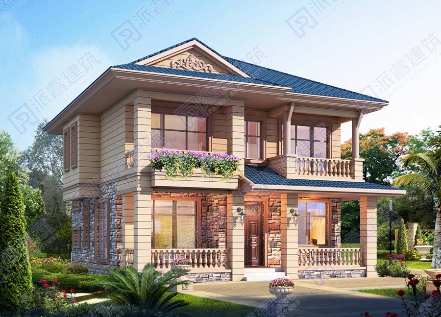 PR509-農村房子設計圖二層_占地100平_歐式別墅外觀設計圖片