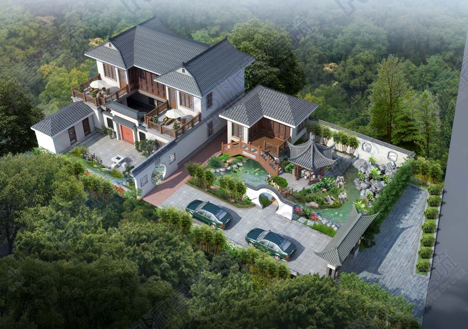 PR703-2021年新款中式别墅庭院设计效果图|曲径通幽,享受恬淡人生-派睿建筑