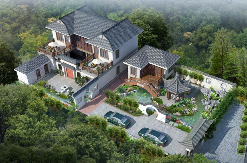 二层农村自建中式庭院别墅设计图纸及效果图,典雅贵气-派睿建筑 PR555