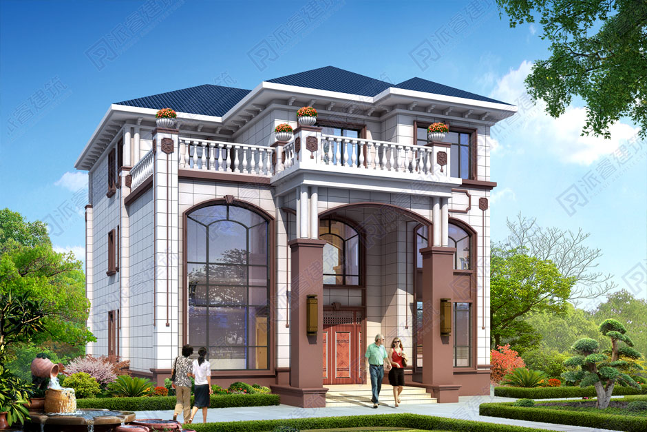 湖南邵东-175平农村自建房别墅设计图三层欧式外观效果图带柴房和露台