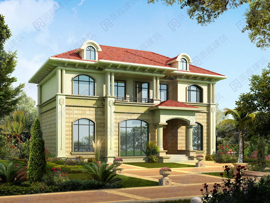 PR239-農村房屋設計圖二層|自建房125平四開間平面設計圖紙_斜坡紅屋頂,外觀時尚
