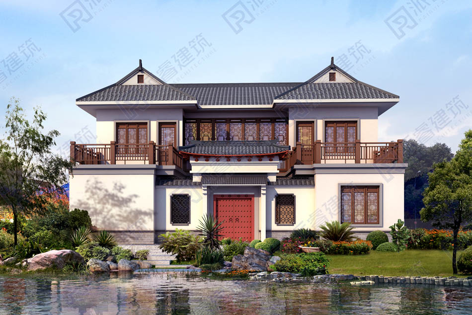 农村自建二层中式别墅外观效果图大全,白墙瓦黛，这就是中国味