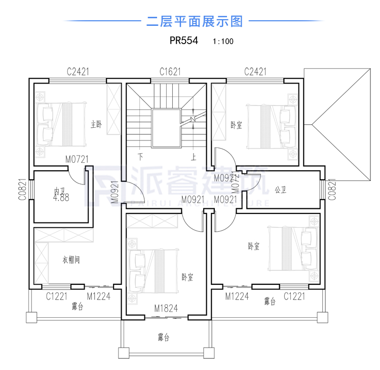 140平农村二层自建小别墅设计图纸PR554二层平面.jpg