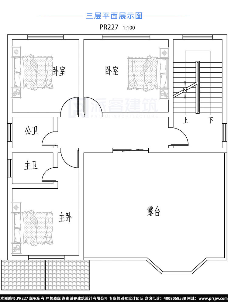 湖南湘鄉-128平三層簡歐自建別墅設計圖_新農村住宅設計圖-pr227